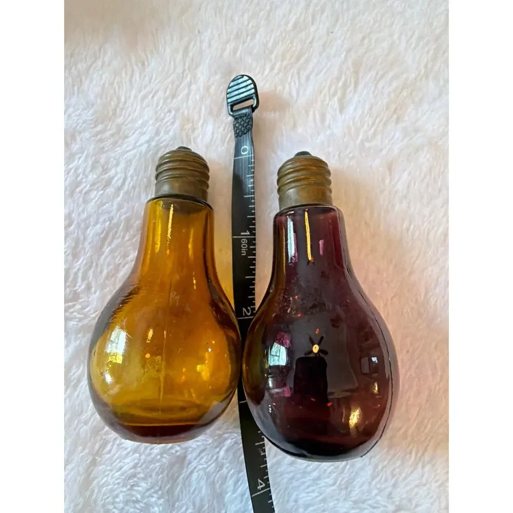 Vintage Amber Purple Glass Light Bulb Shaped Salt & Pepper Shakers Set Japan